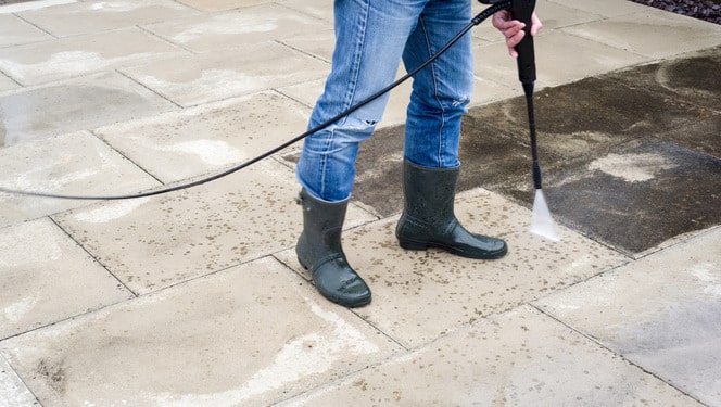 Pressure-washing the patio